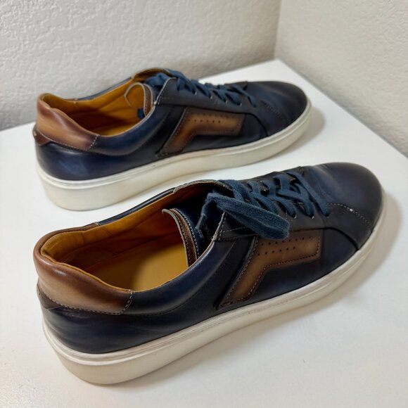 Magnanni "Phoenix” Blue & Brown Luxury Leather Sneakers {Size 12} EUC! MSRP $465 - Picture 3 of 16